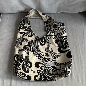 Black and Cream Canvas Hobo Shoulder Bag